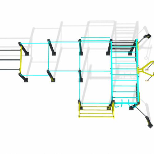 Calisthenics toestel Nippur M 33 Bovenaanzicht van onze Nippur M Plus met 23 werkstations
